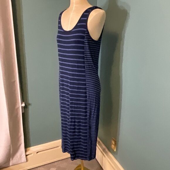 Kenar Blue & Navy Striped Sleeveless Midi Tank Dress - Size L - Picture 2 of 9